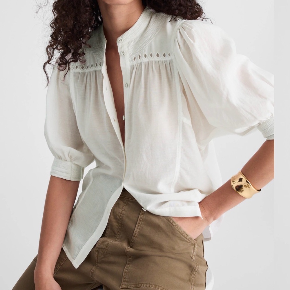 Madewell White Button-Front Band-Collar Shirt. NWT